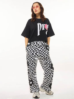 Bewakoof - Women's Black & White Problem Child Graphic Printed Oversized Co-ordinates