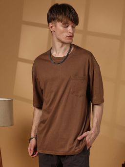 Campus Sutra - Men Chocolate Brown Solid Oversized T-Shirt