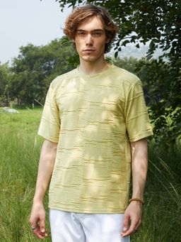 Campus Sutra - Men Naples Yellow Textured Creased T-Shirt