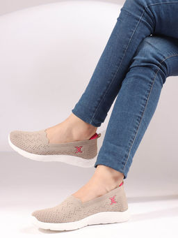 Carlton London - Women Lightweight Knit Beige Slip-On Sneakers