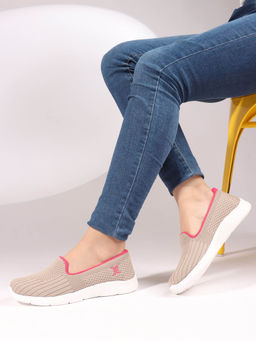 Carlton London - Women Lightweight Knit Beige Slip-On Sneakers