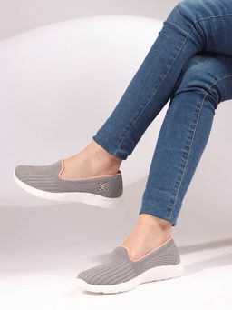 Carlton London - Women Lightweight Knit Grey Slip-On Sneakers