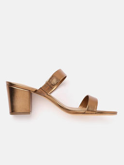 Carlton London - Women Elegant Double Strappy Copper Sandal Heels