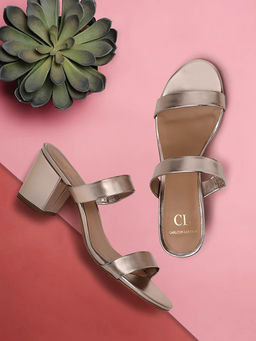 Carlton London - Women Elegant Double Strappy Rose Gold Sandal Heels