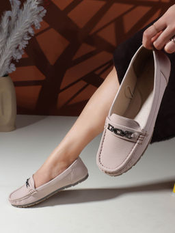 Carlton London - Women Comfortable Slip-On Nude Loafers with Chain