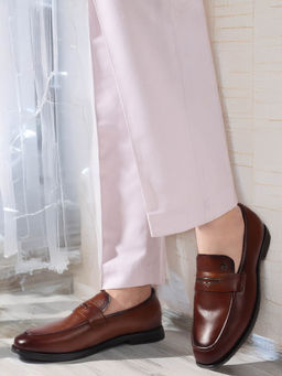 Carlton London - Men Stylish Elegant Classic Leather Slip-On Tan Loafers