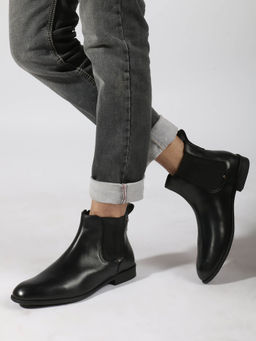 Carlton London - Elegant Classic Leather Black Ankle Chelsea Boots for Men