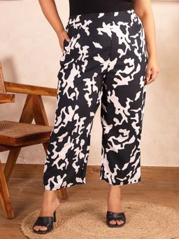 Indietoga Plus Size - Women Plus Size Black and White Animal Print Polyester Pant