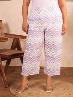 Indietoga - Women's Plus Size Lavender Striped Cotton Ethnic Palazzo