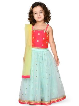 SAKA DESIGNS - Blue Lehenga With Sequence Work And Poly Jacquard Choli (Set of 3)