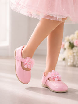 Mumkins - Girls Pink Party Wear Ballerinas with Pearl Bow