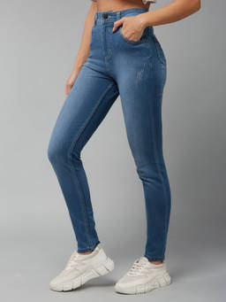 DOLCE CRUDO - Womens Blue Skinny Fit High Rise Regular Length Denim Stretchable Jeans
