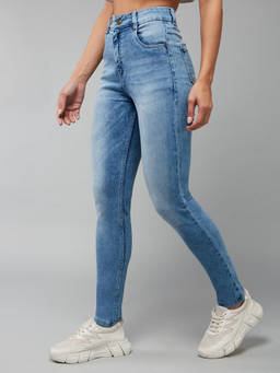 DOLCE CRUDO - Women's Light Blue Slim Fit High Rise Light Wash Denim Stretchable Jeans