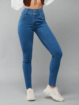 DOLCE CRUDO - Women's Blue Skinny Fit High Rise Ice Wash Stretchable High Waist Denim Jeans