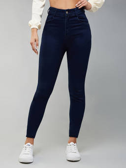 DOLCE CRUDO - Womens Navy Blue Skinny Fit High Rise Cropped Length Stretchable Denim Jeans