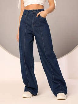 DOLCE CRUDO - Women's Blue Solid Relaxed Fit Jeans