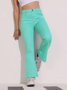 DOLCE CRUDO - Women's Turquoise Solid Regular Fit Jeans
