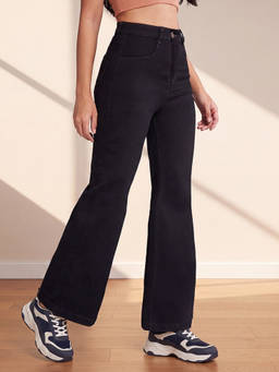 DOLCE CRUDO - Black Solid/Plain Bootcut Jeans