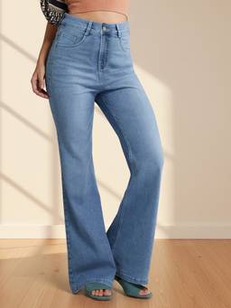 DOLCE CRUDO - Blue Solid/Plain Bootcut Jeans