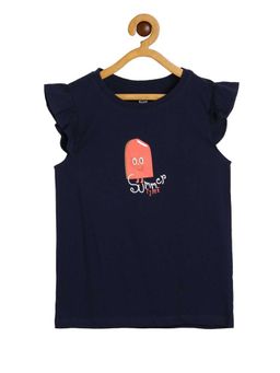 MINI KLUB - Navy Blue Cap Sleeves Printed Top For Kids