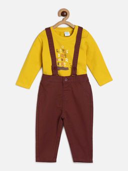 MINI KLUB - Brown And Yellow Dungaree Set For Kids