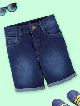 KiddoPanti - Boys Denim Solid Roll Up Shorts