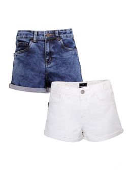 KiddoPanti - Girls Solid Thigh Length Roll-Up Denim Shorts (Pack of 2)