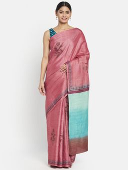 Fabindia - Silk Hand Block Printed Saree without Blouse