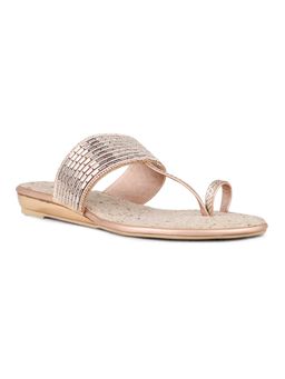 Inc.5 - Womens Rose Gold Party Wear Embellished One Toe Sandals