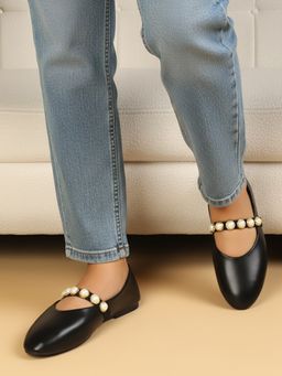 ELLE - Womens Embellished Mary Jane Comfort Ballerina - Black