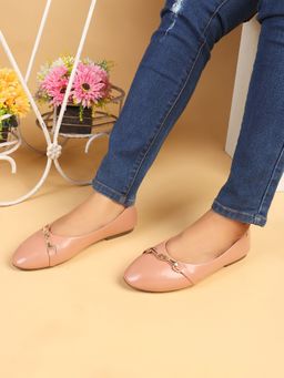 ELLE - Women Elegant Slip-On Round-Toe Ballerina with Braided Accent - Nude