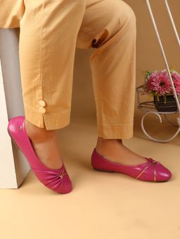 ELLE - Women Elegant Gathered Slip-On Ballerina with Metal Accent - Pink