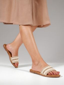 The White Pole - Embellished Slip-On Gold Flats for Women