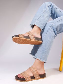 The White Pole - Casual Slide Nude Sandals with Silver Studs for Women