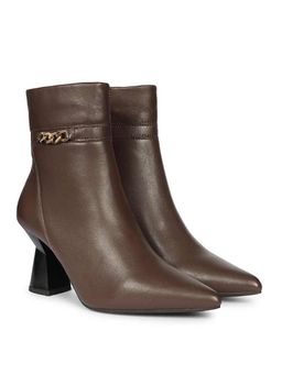 Saint G - Womens Brown Leather Chain Decor Pointed Toe Ankle Casual Boots