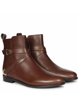 Saint G - Womens Buckle Decor Brown Leather Ankle Casual Boots