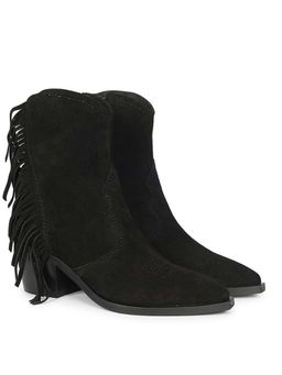 Saint G - Womens Black Suede Leather Fringe Ankle Casual Boots