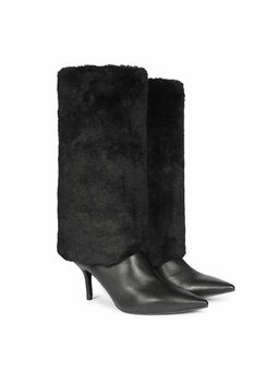 Saint G - Womens Fur Cuff Black Leather Ankle Casual Boots