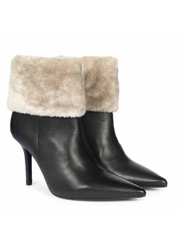 Saint G - Womens Fur Cuff Black Leather Ankle Casual Boots