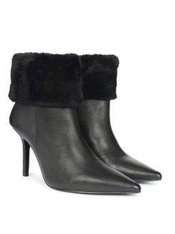 Saint G - Womens Fur Cuff Black Leather Ankle Casual Boots