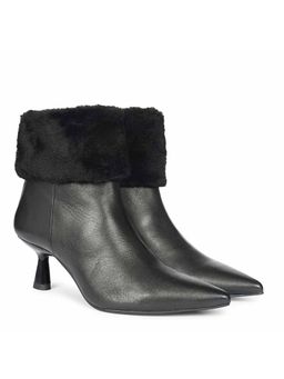 Saint G - Womens Fur Cuff Black Leather Ankle Casual Boots