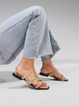 The White Pole - Stylish Leather Brown Sandals with Studded Straps Effortless Elegance