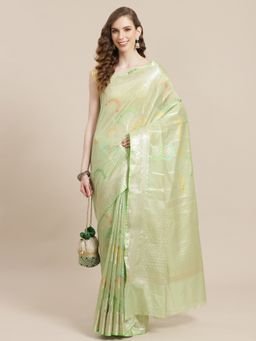 Banarasi Silk Works - Masrise Cotton Woven Saree Green with Unstitched Blouse