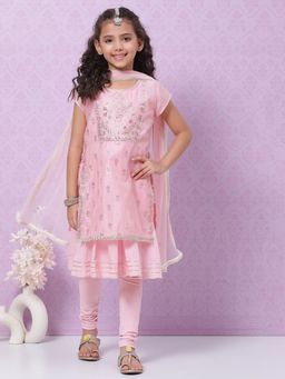 Biba - Pink Polyester Flared Printed Suit (Set of 4)