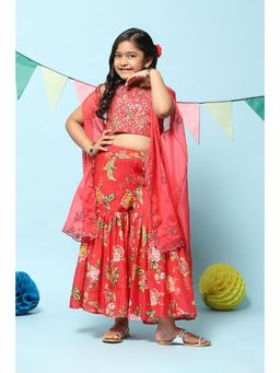 Biba - Red Polyester Short Kurta Printed Suit (Set of 3)