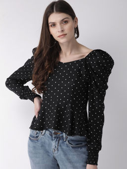 Twenty Dresses by Nykaa Fashion - Black The Polka Peplum Top