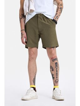 Snitch - Olive Textured Relaxed Casual Shorts for Men