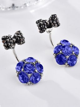 OOMPH - Blue & Black Crystal Ear Jacket Fashion Drop Earrings Stylish Latest