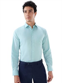 Park Avenue - Regular Fit Textured Medium Aqua Shirt