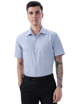 Park Avenue - Regular Fit Striped Medium Blue Shirt